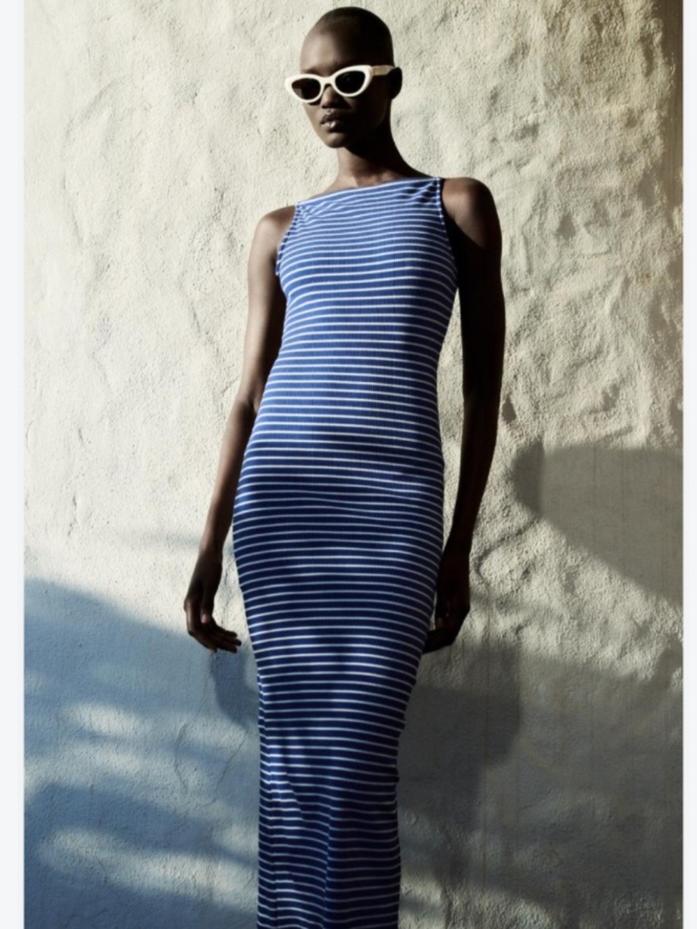 Zara Blue White Striped Midi Dress Stretchy L